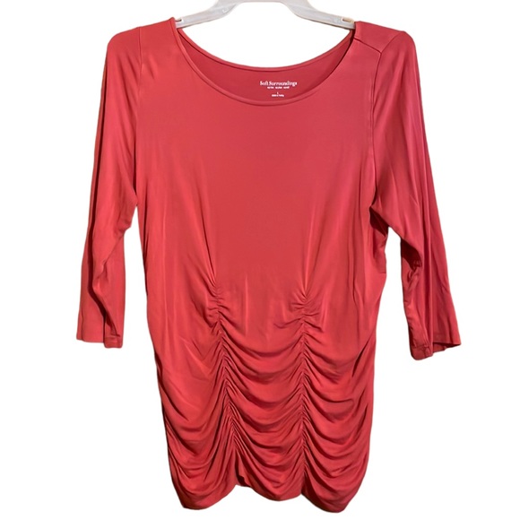 Soft Surroundings Tops - •SOFT SURROUNDINGS•CORAL, 3/4 SLEEVE RUCHING, SCOOPNECK BLOUSE SIZE LARGE